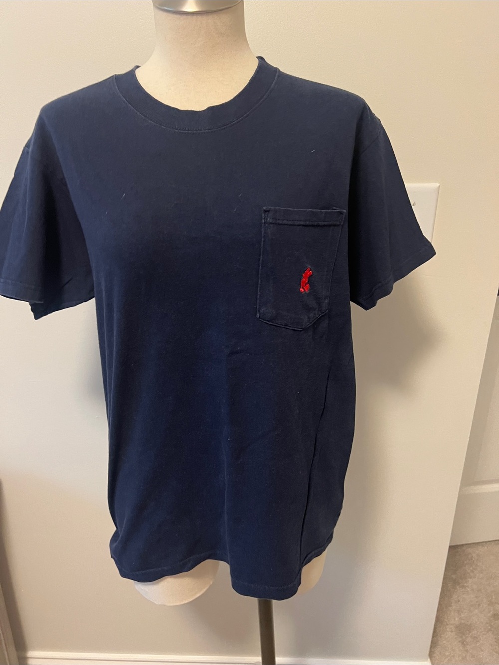 Source Unknown Navy Short Sleeve Pocket Tee with Red Embroidered Detail